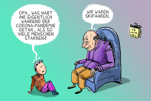 Cartoon: Lockdown in Österreich (medium) by leopold maurer tagged lockdown,österreich,corona,skifahren,zukunft,opa,enkel,pandemie,lockdown,österreich,corona,skifahren,zukunft,opa,enkel,pandemie