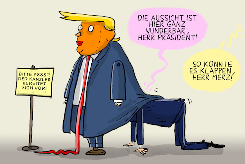 Cartoon: Merz ist auf Trump vorbereitet (medium) by leopold maurer tagged besuch,usa,merz,deutschland,bundeskanzler,trump,präsident,nato,ukraine,wirtschaft,vorbereitung,zölle,eu,leopold,maurer,cartoon,karikatur,besuch,usa,merz,deutschland,bundeskanzler,trump,präsident,nato,ukraine,wirtschaft,vorbereitung,zölle,eu,leopold,maurer,cartoon,karikatur