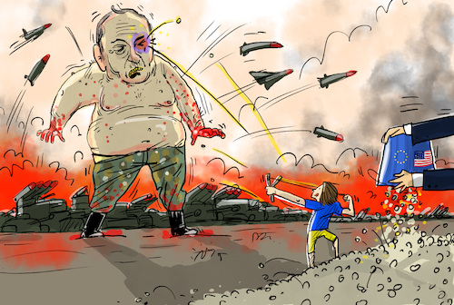 Cartoon: Putin hat sich verkalkuliert (medium) by leopold maurer tagged putin,invasion,krieg,ukraine,westen,osten,weltgemeinschaft,eu,usa,sanktionen,waffen,widerstand,strategie,militär,unterstützung,david,goliath,leopold,maurer,cartoon,karikatur,putin,invasion,krieg,ukraine,westen,osten,weltgemeinschaft,eu,usa,sanktionen,waffen,widerstand,strategie,militär,unterstützung,david,goliath,leopold,maurer,cartoon,karikatur