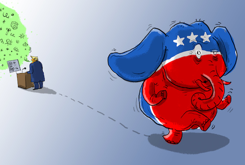 Cartoon: republikaner gehen auf distanz (medium) by leopold maurer tagged trump,usa,wahl,2020,republikaner,distanz,elefant,trump,usa,wahl,2020,republikaner,distanz,elefant