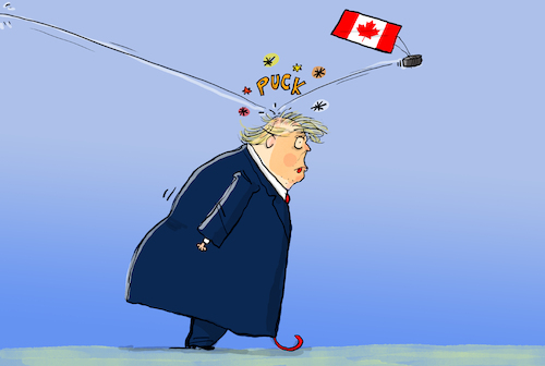 Cartoon: Trump und Kanada (medium) by leopold maurer tagged trump,usa,kanada,neuer,bundesstaat,grenze,ablehnung,verwunderung,imperialismus,irrsinn,wahnsinn,donald,präsident,puck,eishockey,erwiderung,absage,premier,trudeau,leopold,maurer,cartoon,karikatur,trump,usa,kanada,neuer,bundesstaat,grenze,ablehnung,verwunderung,imperialismus,irrsinn,wahnsinn,donald,präsident,puck,eishockey,erwiderung,absage,premier,trudeau,leopold,maurer,cartoon,karikatur