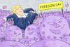 Cartoon: Freedom Day (small) by leopold maurer tagged freedom,day,johnson,boris,premier,grossbritanien,gb,corona,covid,pandemie,restriktionen,enden,delta,impfung,virus,freiheit