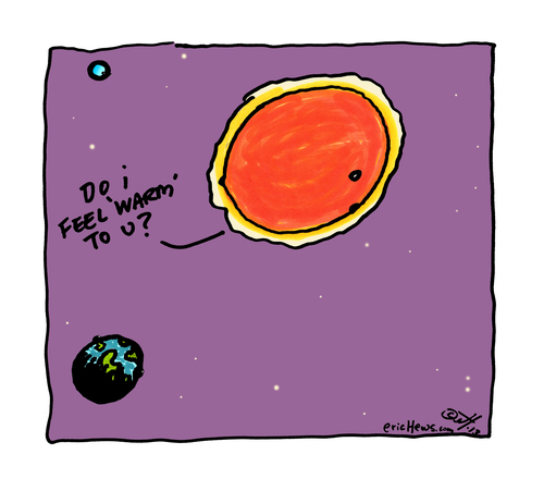 Cartoon: do i feel warm (medium) by ericHews tagged sun,earth,perspective,fever,sick,ill,planet,warming