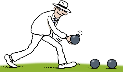 Cartoon: The Bowls Bomber (medium) by Ellis Nadler tagged bowls,bomb,bomber,game,sport,lawn,panama,hat,sinister