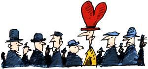 Cartoon: The Heart Hat (medium) by Ellis Nadler tagged heart,hat,love,valentine,crowd,men,happy