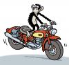 Cartoon: Chimpanzee on a motorbike (small) by Ellis Nadler tagged chimpanzee monkey ape ride drive motorbike red dangerous circus zoo harley