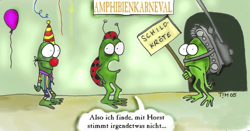 Cartoon: Amphibienkarneval (medium) by timfuzius tagged fasching,schildkröte,unke,frosch,kröte,karneval,panzer