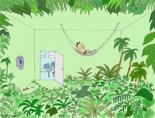 Cartoon: jungle room (medium) by joruju piroshiki tagged humor,oase,raum,dschungel,freizeit,auspannen,natur,pflanzen,relaxen,arbeite,arbeiter,pause,hängematte,liegen,chillen,arbeitsplatz,angestellter