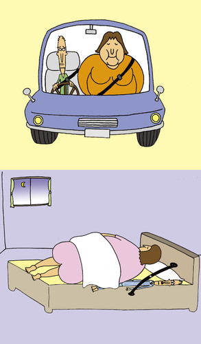 Cartoon: seatbelt (medium) by joruju piroshiki tagged seatbelt,car,bed,wife,auto,autos,ehe,ehepaar,bett,partnerschaft,dick,dünn,liebe
