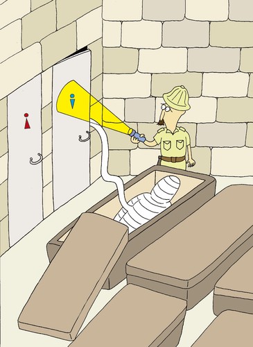 Cartoon: toilet paper (medium) by joruju piroshiki tagged toilet,paper,mummy,toilette,klo,badezimmer,wc,toilettenpapier,papier,mumie,archäologie,grab