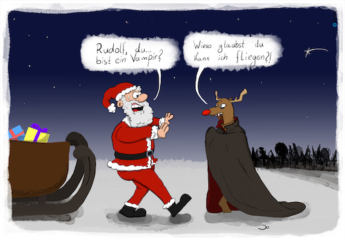 Cartoon: Rudolf als Vampir (medium) by Grikewilli tagged weihnachten,rudolf,halloween,vampir,dracula,nacht,fliegen,weihnachtsmann