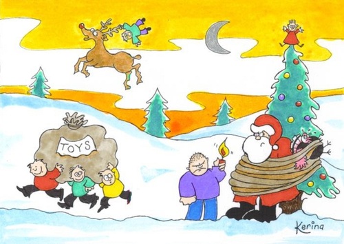 Cartoon: Modern Christmas (medium) by Kerina Strevens tagged snow,santa,children,boys,threat,mugging,xmas,christmas