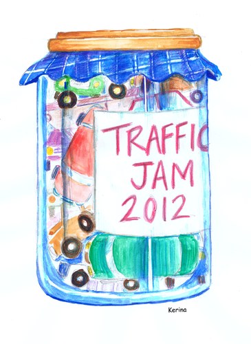 Cartoon: Traffic Jam (medium) by Kerina Strevens tagged traffic,cars,lorries,vehicles,jam,jar,space,pollution