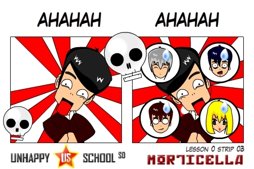 Cartoon: US lesson 0 Strip 3 (medium) by morticella tagged uslesson0,unhappy,school,morticella,manga