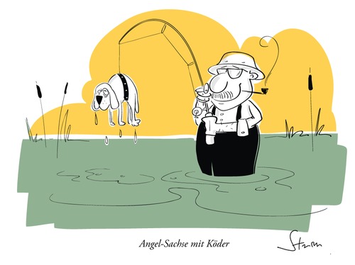 Cartoon: Angel-Sachse mit Köder (medium) by philippsturm tagged koeter,koeder,dialekt,sächsisch,sachse,sachsen,dog,dogs,hunde,hund,fish,fisch,angel,fishing,angler,angeln