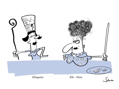 Cartoon: Klo-Petra und Kleopatra (medium) by philippsturm tagged petra,kleopatra,cleopatra,klo,putzfrau,klofrau,wc,toilette,frisur,50,cent,cartoon