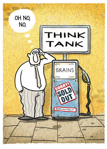 Cartoon: ... (medium) by markus-grolik tagged think,tank,idea,ideas,clever,expert,experts,brain,brains,chief,expensive,bad,luck,cartoon,grolik
