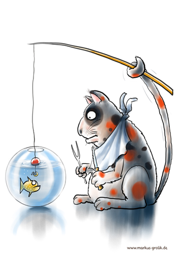 Cartoon: Angelkatze (medium) by markus-grolik tagged kater,katze,goldfisch,ernährung,freizeit,haustier,aquarium,fisch