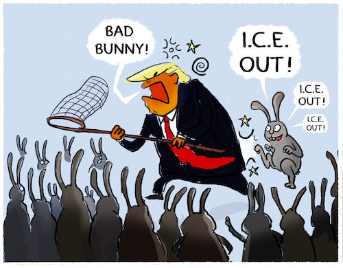 Cartoon: Bad Bunny... (medium) by markus-grolik tagged bad,bunny,grammy,usa,trump,ice,maga,einwanderungsbehoerde,widerstand,football,super,bowl,bad,bunny,grammy,usa,trump,ice,maga,einwanderungsbehoerde,widerstand,football,super,bowl