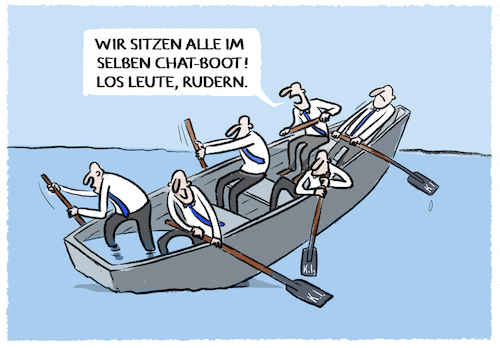 Cartoon: Chat-Bot... (medium) by markus-grolik tagged chatgpt,openai,google,chatbot,bot,künstliche,intelligenz,digitalisierung,rudern,chat,unterhaltung,internet,ki,chatgpt,openai,google,chatbot,bot,künstliche,intelligenz,digitalisierung,rudern,chat,unterhaltung,internet,ki