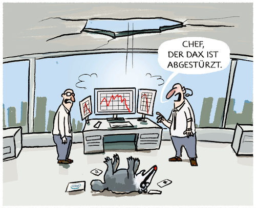 Cartoon: DAX-Absturz (medium) by markus-grolik tagged dax,boerse,einbruch,absturz,intel,techbranche,amazon,verluste,aktien,dax,boerse,einbruch,absturz,intel,techbranche,amazon,verluste,aktien