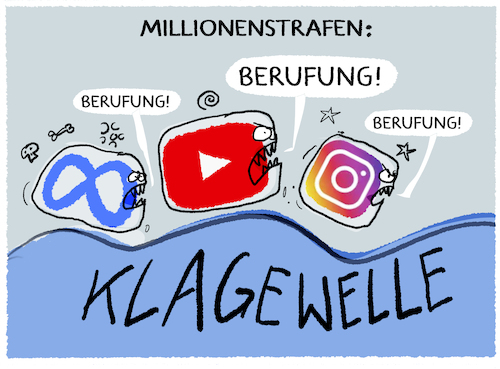 Cartoon: Google und Meta verklagt... (medium) by markus-grolik tagged google,meta,konzerne,internet,plattformen,usa,jugendschutz,klagewelle,new,mexiko,google,meta,konzerne,internet,plattformen,usa,jugendschutz,klagewelle,new,mexiko