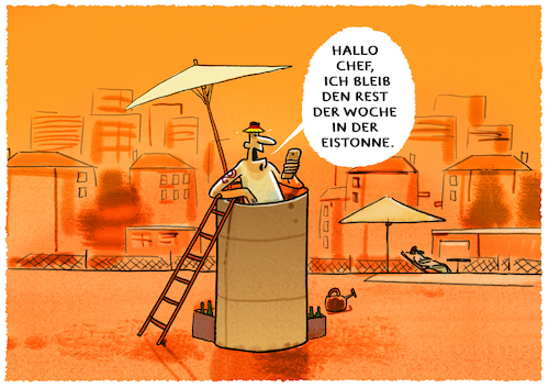 Cartoon: Hitzewelle (medium) by markus-grolik tagged hitzewelle,hitze,sommer,temperaturrekorde,deutschland,eistonne,hitzewelle,hitze,sommer,temperaturrekorde,deutschland,eistonne