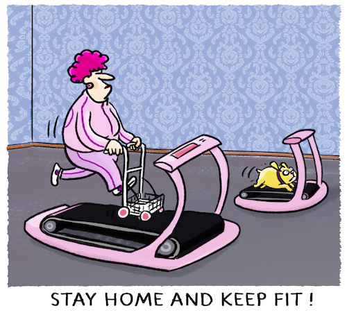 Cartoon: Indoor-Extremsport.. (medium) by markus-grolik tagged stay,home,and,keep,fit,laufband,indoor,corona,ausgangssperre,social,distancing,hund,laufen,fitness,rollator,frau,abstand,stay,home,and,keep,fit,laufband,indoor,corona,ausgangssperre,social,distancing,hund,laufen,fitness,rollator,frau,abstand