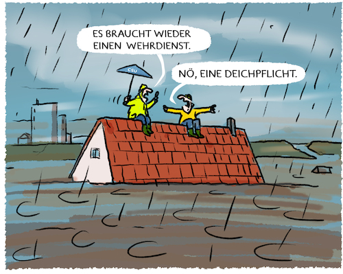 Cartoon: Keine Entspannung... (medium) by markus-grolik tagged deutschland,hochwasser,regenfaelle,niederschlag,klimawandel,ueberschwemmungen,ueberflutungen,deich,deiche,wehrdienst,wiedereinfuehrung,dauerregen,deutschland,hochwasser,regenfaelle,niederschlag,klimawandel,ueberschwemmungen,ueberflutungen,deich,deiche,wehrdienst,wiedereinfuehrung,dauerregen