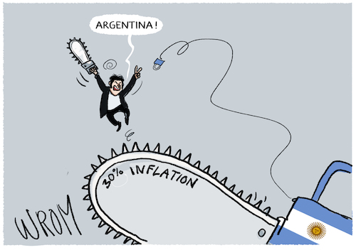 Cartoon: Kettensägensieger... (medium) by markus-grolik tagged jose,milei,argentinien,kettensaege,inflation,buerokratieabbau,jose,milei,argentinien,kettensaege,inflation,buerokratieabbau