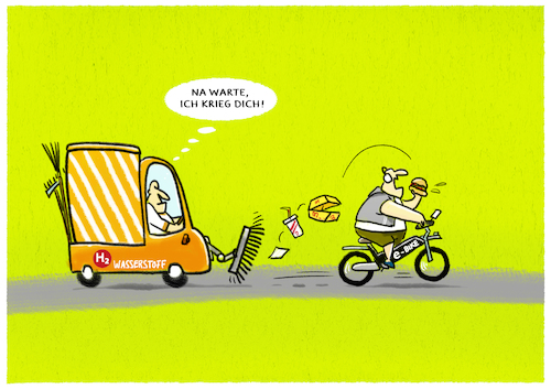 Cartoon: Akku-Laufzeit ... (medium) by markus-grolik tagged wasserstoff,suv,bike,ebike,akku,lithium,batterie,laufzeit,antrieb,mobilität,wasserstoff,suv,bike,ebike,akku,lithium,batterie,laufzeit,antrieb,mobilität