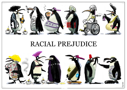 Cartoon: wildlifestudies (medium) by markus-grolik tagged grolik,cartoon,prejudices,prejudges,popular,life,city,birds,polar,shirt,penguins,tolerance,tags
