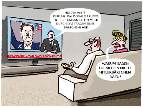 Cartoon: Musks Hitlergruß... (medium) by markus-grolik tagged elon,musk,hitlergruss,nazi,hitler,geste,drittes,reich,rechtsradikale,rightwing,donald,trump,populismus,medien,berichterstattung,framing,hitlerbärtchen,elon,musk,hitlergruss,nazi,hitler,geste,drittes,reich,rechtsradikale,rightwing,donald,trump,populismus,medien,berichterstattung,framing,hitlerbärtchen