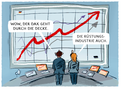 Cartoon: Neuer DAX-Rekord... (medium) by markus-grolik tagged boerse,dax,leitzins,deutschland,frankfurt,index,gewinne,ruestungsindustrie,aktien,aktie,wirtschaft,finanzen,krieg,aufruestung,militär,bundeswehr,boerse,dax,leitzins,deutschland,frankfurt,index,gewinne,ruestungsindustrie,aktien,aktie,wirtschaft,finanzen,krieg,aufruestung,militär,bundeswehr