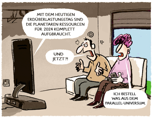 Cartoon: Overshoot day (medium) by markus-grolik tagged overshootday,erdüberlastungstag,ressourcen,natur,erde,kliima,co2,industrie,konsum,wirtschaft,verbrauch,menschheit,universum,overshootday,erdüberlastungstag,ressourcen,natur,erde,kliima,co2,industrie,konsum,wirtschaft,verbrauch,menschheit,universum