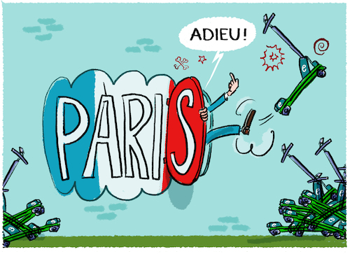 Cartoon: Paris verbietet E-Scooter (medium) by markus-grolik tagged scooter,abstimmung,verbot,frankreich,scooter,abstimmung,verbot,frankreich