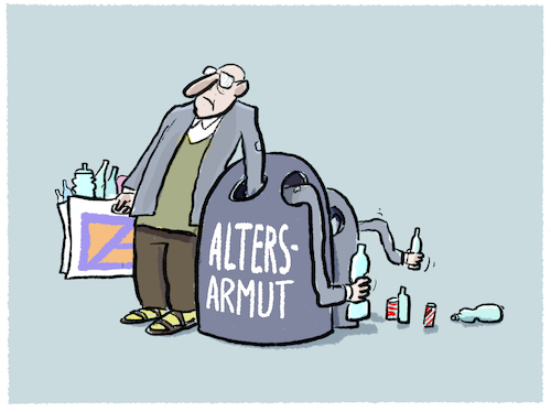 Cartoon: Grundsicherung im Alter... (medium) by markus-grolik tagged altersarmut,armut,alter,rentner,rente,arbeit,senioren,deutschland,politik,arm,pfandflaschen,altersarmut,armut,alter,rentner,rente,arbeit,senioren,deutschland,politik,arm,pfandflaschen