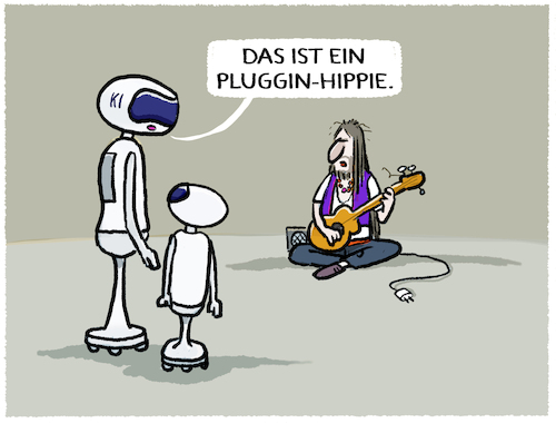Cartoon: Pluggin-Hippie (medium) by markus-grolik tagged pluggin,hippie,ki,musik,digitalsierung,bots,automatisierung,musiker,hybrid,pluggin,hippie,ki,musik,digitalsierung,bots,automatisierung,musiker,hybrid