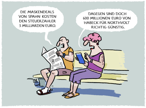 Cartoon: Spahn vs Habeck... (medium) by markus-grolik tagged spahn,masken,maskendeals,steuergeld,steuerzahler,bundesregierung,politiker,politik,deutschland,wirtschaft,finanzen,habeck,northvolt,subventionen,gruene,cdu,csu,spahn,masken,maskendeals,steuergeld,steuerzahler,bundesregierung,politiker,politik,deutschland,wirtschaft,finanzen,habeck,northvolt,subventionen,gruene,cdu,csu