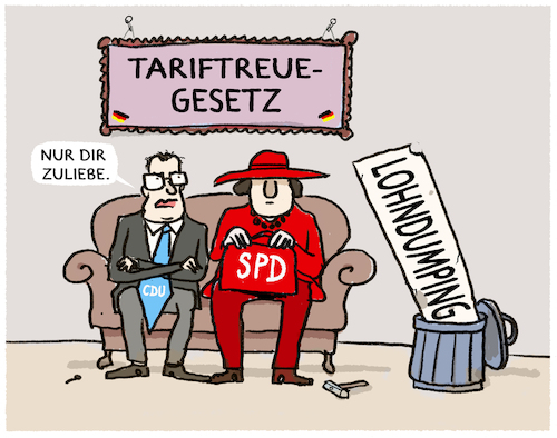 Cartoon: Tariftreue... (medium) by markus-grolik tagged tariftreuegesetz,lohndumping,staat,ausschreibungen,staatsauftraege,vergabe,wirtschaft,deutschland,spd,cdu,koalition,baerbel,bas,tariftreuegesetz,lohndumping,staat,ausschreibungen,staatsauftraege,vergabe,wirtschaft,deutschland,spd,cdu,koalition,baerbel,bas
