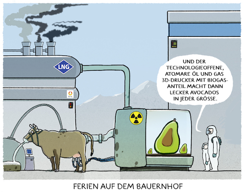 Cartoon: Tech-Idylle... (medium) by markus-grolik tagged tech,ferien,bauernhof,nahrung,wirtschaft,öl,gas,lng,atom,biogas,bauern,landwirtschaft,landwirt,zukunft,gentechnologie,tier,nutztier,haltung,lebensmittel,essen,tech,ferien,bauernhof,nahrung,wirtschaft,öl,gas,lng,atom,biogas,bauern,landwirtschaft,landwirt,zukunft,gentechnologie,tier,nutztier,haltung,lebensmittel,essen