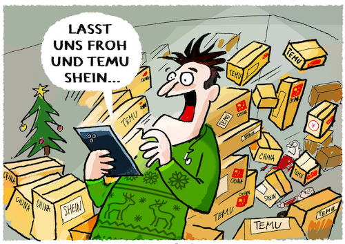 Cartoon: Temu und Shein... (medium) by markus-grolik tagged temu,shein,einzelhandel,weihnachten,weihnachtsgeschaeft,deutschland,china,online,shoppen,shopping,konsum,konsumieren,kapitalismus,temu,shein,einzelhandel,weihnachten,weihnachtsgeschaeft,deutschland,china,online,shoppen,shopping,konsum,konsumieren,kapitalismus