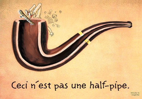 Cartoon: tribute to magritte (medium) by markus-grolik tagged extremsport,bmx,halb,keine,ist,dies,bild,cartoon,grolik,smoke,skateboard,skater,kunst,pfeife,magritte,rene