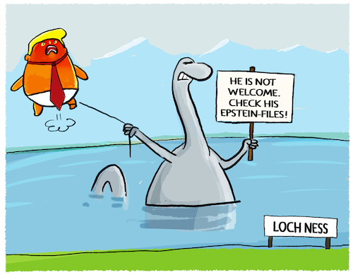 Cartoon: Trump-Proteste in Schottland... (medium) by markus-grolik tagged schottland,protest,besuch,golfressort,trumpgegner,maga,golfplatz,donald,trump,loch,ness,epstein,akten,misbrauchsaffaere,fbi,pam,bondi,schottland,protest,besuch,golfressort,trumpgegner,maga,golfplatz,donald,trump,loch,ness,epstein,akten,misbrauchsaffaere,fbi,pam,bondi