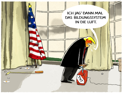 Cartoon: US-Bildungsministerium ... (medium) by markus-grolik tagged us,praesident,donald,trump,maga,bildung,bildungssystem,demokratie,wissenschaft,usa,universitaeten,schulen,lehrer,schueler,bildungsministerium,kongress,dekret,us,praesident,donald,trump,maga,bildung,bildungssystem,demokratie,wissenschaft,usa,universitaeten,schulen,lehrer,schueler,bildungsministerium,kongress,dekret