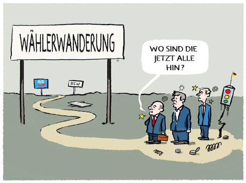 Cartoon: Wähler... (medium) by markus-grolik tagged sachsen,thüringen,afd,rechtsruck,migration,wählerwanderung,ampel,sachsen,thüringen,afd,rechtsruck,migration,wählerwanderung,ampel