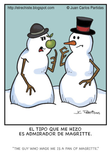 Cartoon: Fan (medium) by Juan Carlos Partidas tagged snow,man,magritte,artist,fan,apple,admirador,pintor,artista,hombre,nieve,manzana,navidad,invierno,winter,christmas