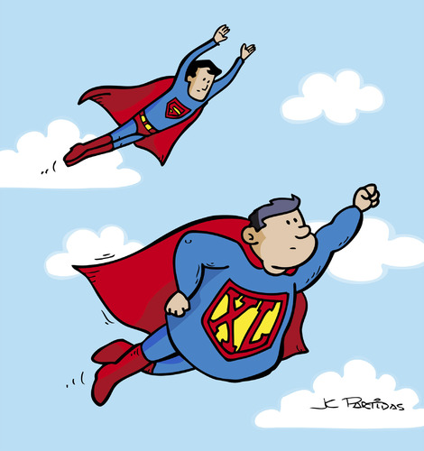 Cartoon: Super (medium) by Juan Carlos Partidas tagged sky,flying,fly,kalel,kent,clark,signo,sign,logo,traje,suit,large,xl,extra,talla,size,character,comics,comic,movie,steel,man,acero,hombre,superheroe,superhero,superman,super
