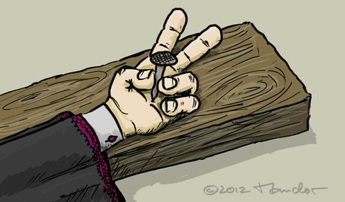 Cartoon: Archbishop Bezak vs Church (medium) by Mandor tagged bezak,archbishop,church,conflict
