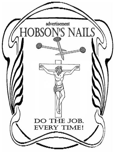 Cartoon: advert (medium) by Thamalakane tagged nails,advert,retro,crucifixion,jesus